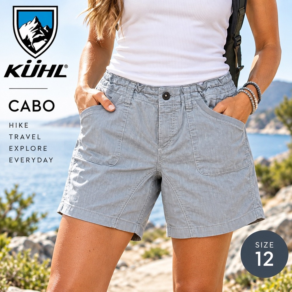Kuhl Cabo Shorts Women 12 Gray Linen Blend Hiking Travel Outdoor Stretch Utility